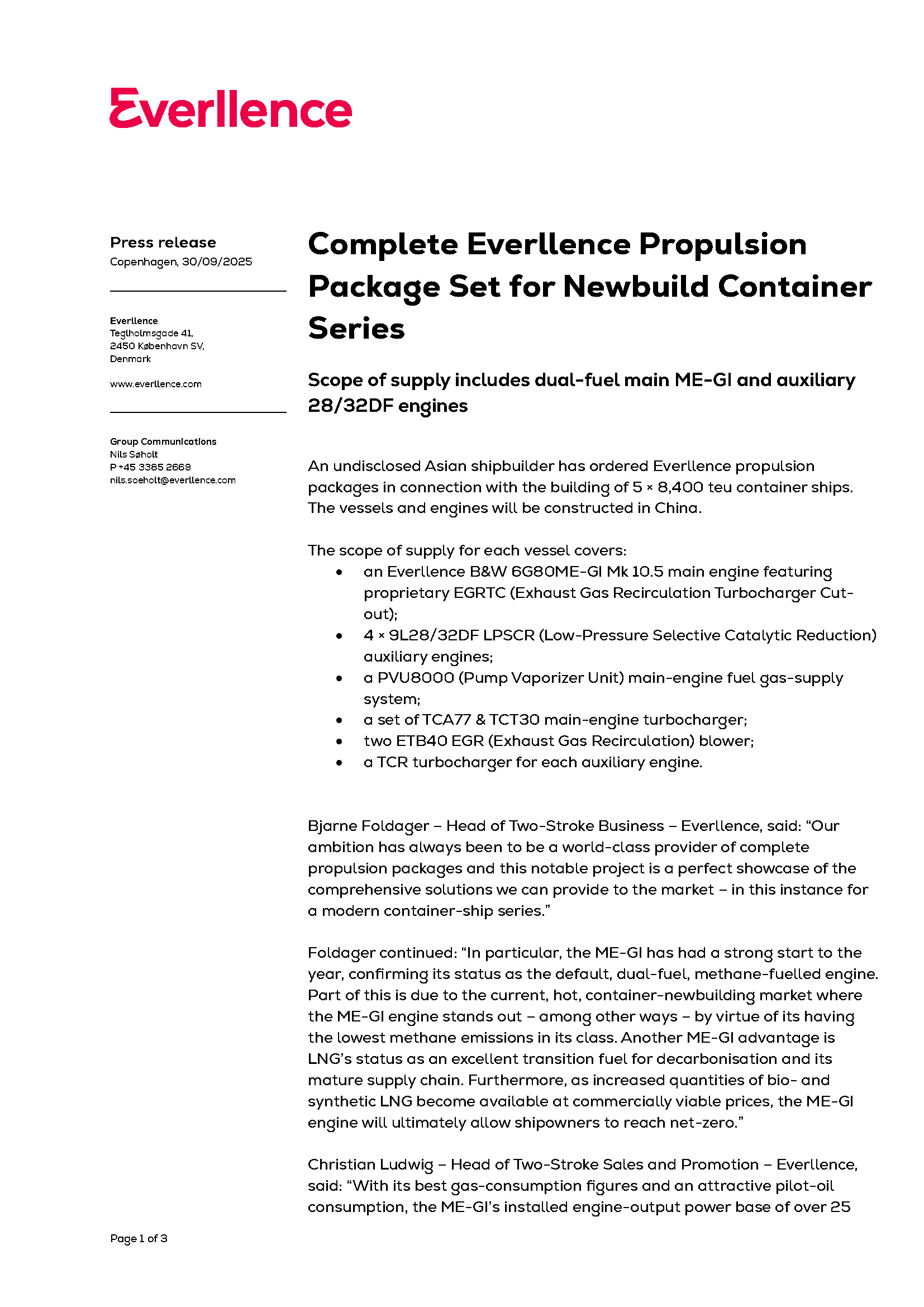 Complete Everllence Propulsion Package Set for Newbuild Container Series